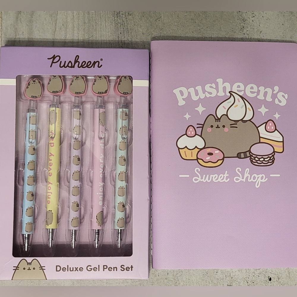 Pusheen Bundle 5 Set Deluxe Gel Pens and Notebook Lined 80 Pages - New
